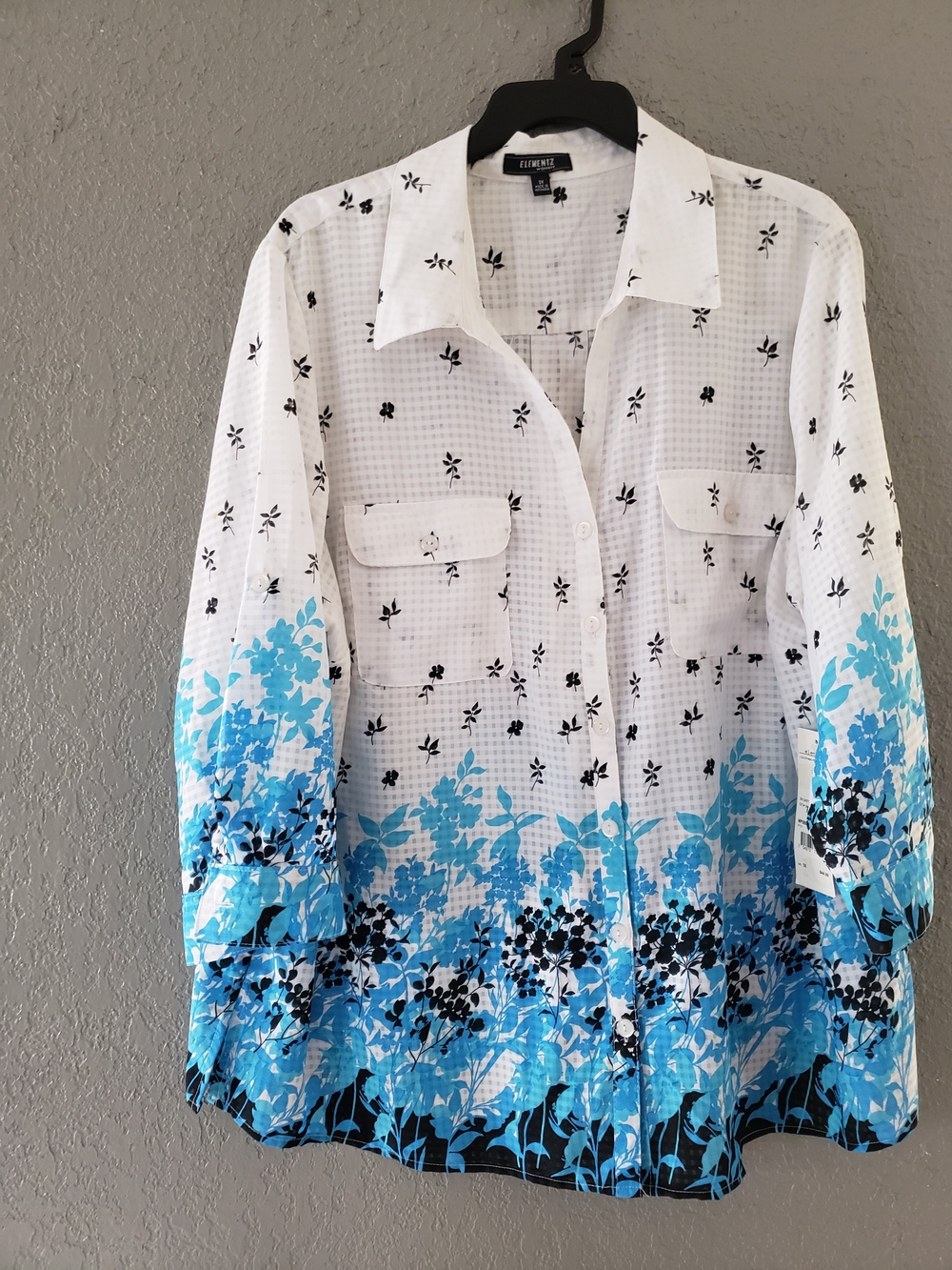 Elementz White Button-Up Shirt with Black Floral Motif